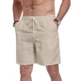 thumbnail image 5 of GIRUNS Men's Linen Shorts Casual Summer Beach Drawstring Elastic Waist Shorts with Pocket Flaxen L, 5 of 7