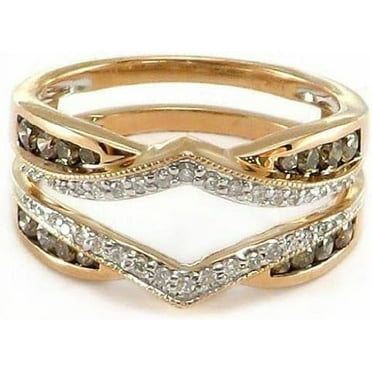 beryl_creation 925 Sterling Silver 1.25Ct Round Cut Brown & White Diamond Wrap Enhancer Engagement Wedding Ring 14k Yellow Gold Finish For Women's & Girls - 9