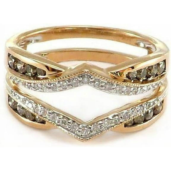 beryl_creation 925 Sterling Silver 1.25Ct Round Cut Brown & White Diamond Wrap Enhancer Engagement Wedding Ring 14k Yellow Gold Finish For Women's & Girls -8.5