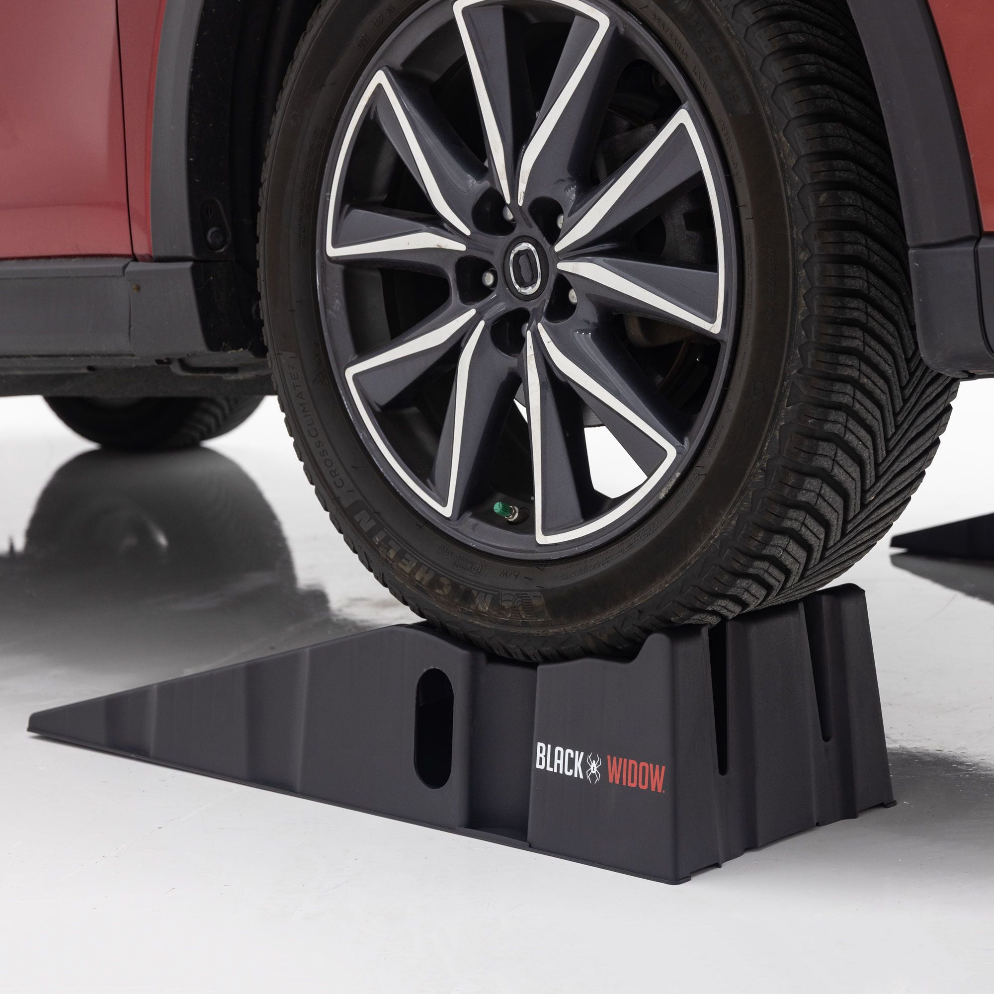 Black Widow 13in W Stackable Plastic Car Service Ramps – 16,000 lb. GVW Capacity per Pair, Lightweight High-Impact Grid Design, 6.25in Lift Height, Built-in Handles