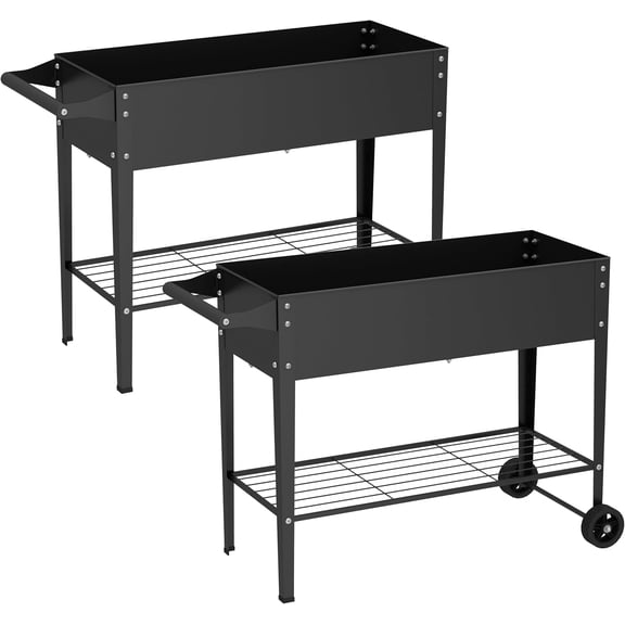 2Pcs 32" Tall Raised Garden Bed with Wheel,Planter Box for Backyard,Outdoor Garden, Patio, Balcony, 400lb Capacity,Black