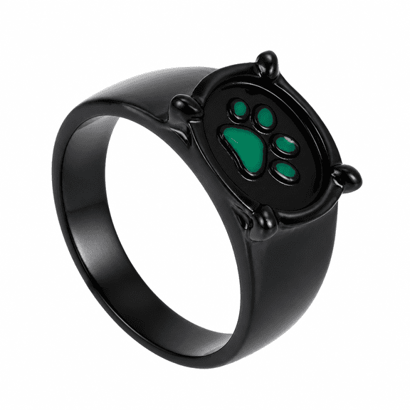 AURENIX Cartoon Noir Green Paw Print Ring: Fashion Alloy Animal Zodiac Ring for Men and Women, Party Jewelry, Birthday or Christmas Gift