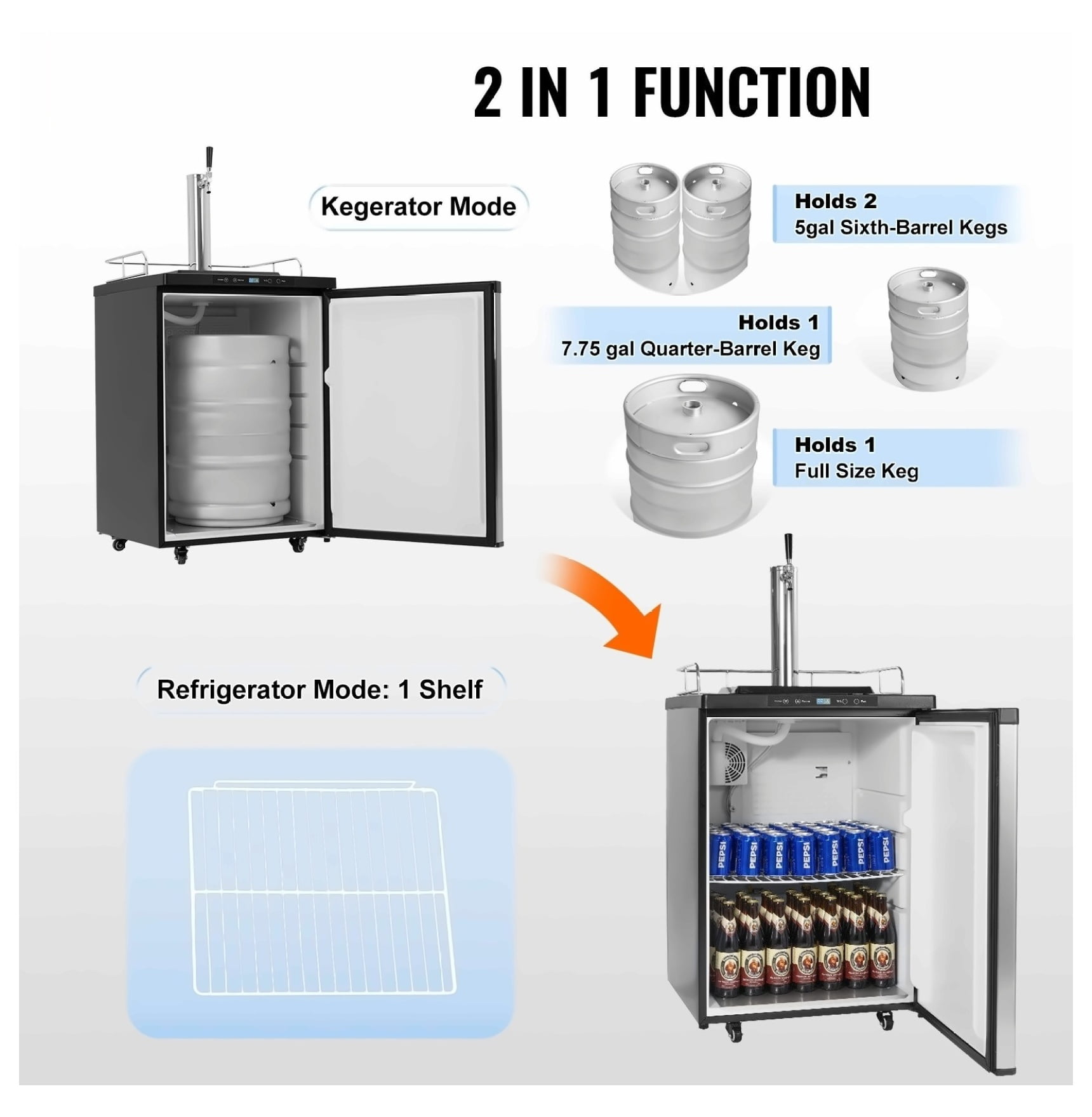 Beer Kegerator Draft Beer Dispenser - Full Size Keg Refrigerator Single Tap - 162L Kegerator for Home Bar & Restaurant