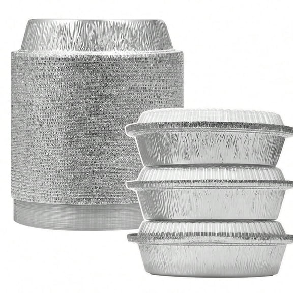 50-Pack 7-Inch Disposable Aluminum Round Pans with Clear Dome Lids - Baking & Takeout Food Containers for Christmas Party