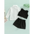thumbnail image 4 of Bagilaanoe 3pcs Kids Girls Shorts Set Sleeveless Neck Tank Tops Shorts Sun-proof Shirts Jacket Summer 1T 2T 3T 4T 5T Little Girl Summer Outfit, 4 of 9