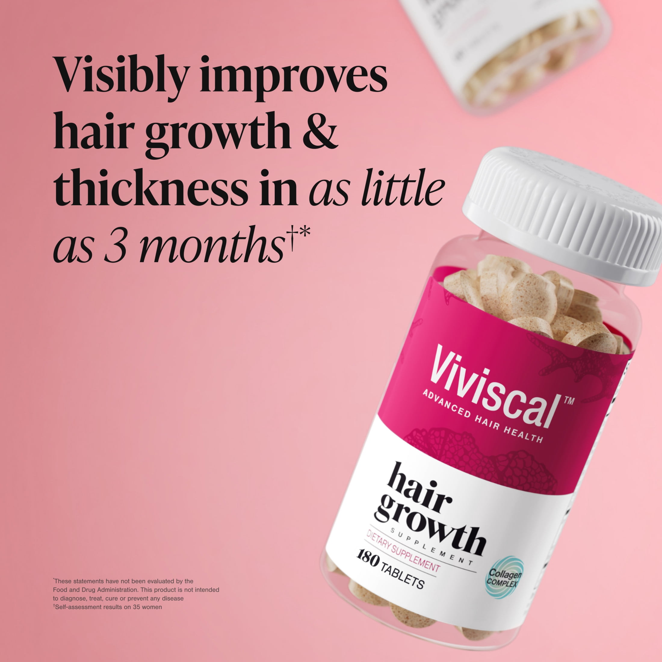Viviscal Hair Growth Supplements for Women, Thicker Fuller Hair Support for Thinning Hair and Hair Loss, with Biotin and Collagen, Drug-Free, 180 Tablets, 90-Day Supply