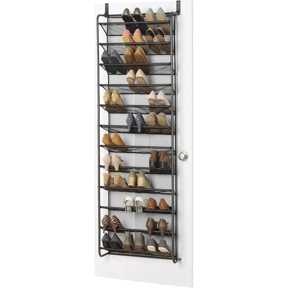 36 Pair Over-The-Door Rack-Gunmetal Gray Shoe Organizer