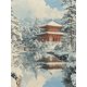 thumbnail image 1 of Qisvanset Framed Canvas Wall Art 12x16 Inch Snowy Temple Ukiyo-E Japanese Scenery Art, 1 of 5