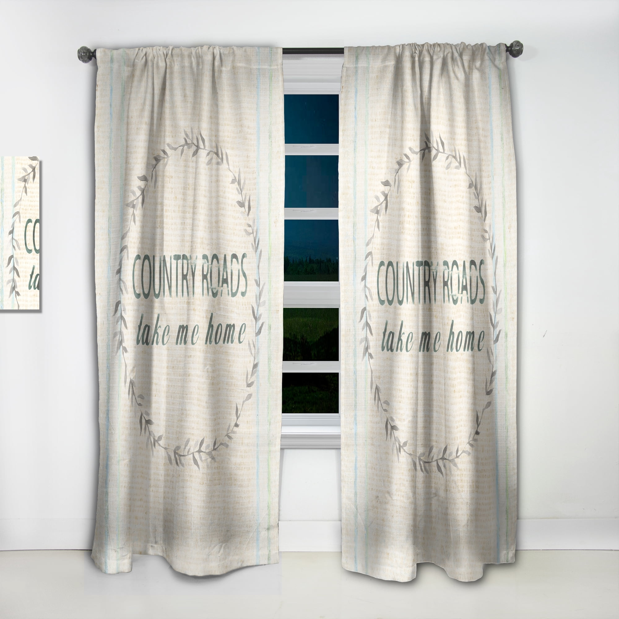 Designart 'Farmhouse Quote On Florals XVIII' Farmhouse Curtain Panel