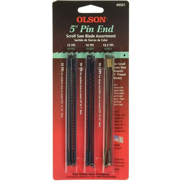 Olson Saw Scroll Saw Blade Assortment - Pinless Blade 18 Teeth - 18 Piece Set