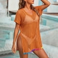 thumbnail image 5 of CHUMUD Beach Cover Ups for Women Mesh Swim Cover-Up Dress with Rainbow Tassel Hem V-Neck Short Sleeve Tunic Vacation, 5 of 6