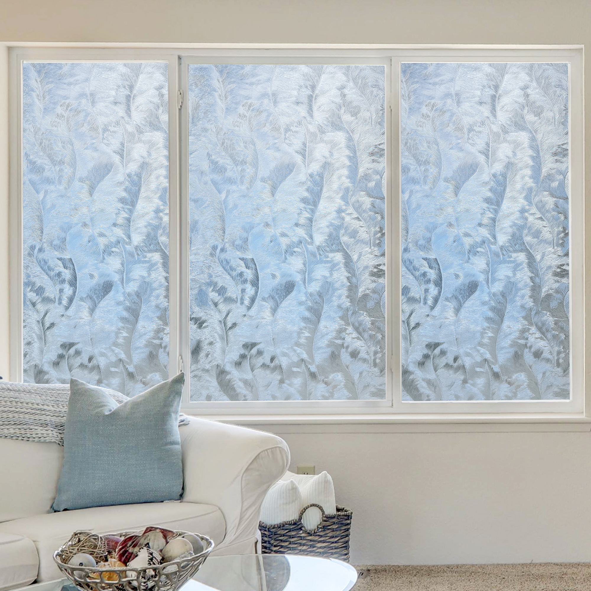 STATINT Decorative Window Privacy Film 23.6 in x 78.7 in Wavy Feather, Heat Blocking Static Cling Window Film for Home
