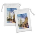 thumbnail image 1 of European Fabric Pouch Set of 2, Dom in Cologne Old Bridge and Rhine Sunset European Traits and Culture, Small Drawstring Bag for Toiletries Masks and Favors, 9" x 6", Multicolor, by Ambesonne, 1 of 2