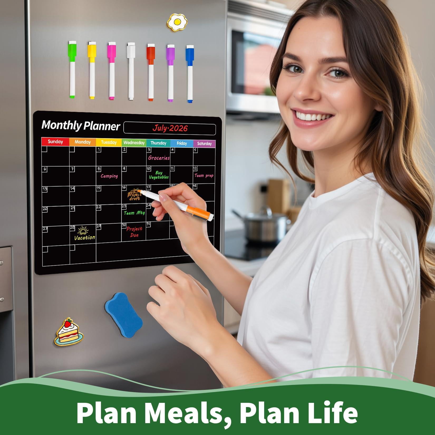 4 Pack Magnetic Dry Erase Board Set  16.5"x11.8" Calendar For Refrigerator Fridge Black Weekly Planner Whiteboard Easy To Use With 8 Markers & Eraser
