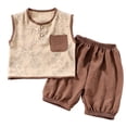 thumbnail image 3 of Rvasteizo Boys Girls Outfit Set Solid Sleeveless Top Long Pant With Cuff Pocket Toddler Loungewear Outfit for 0-10 Years, 3 of 5