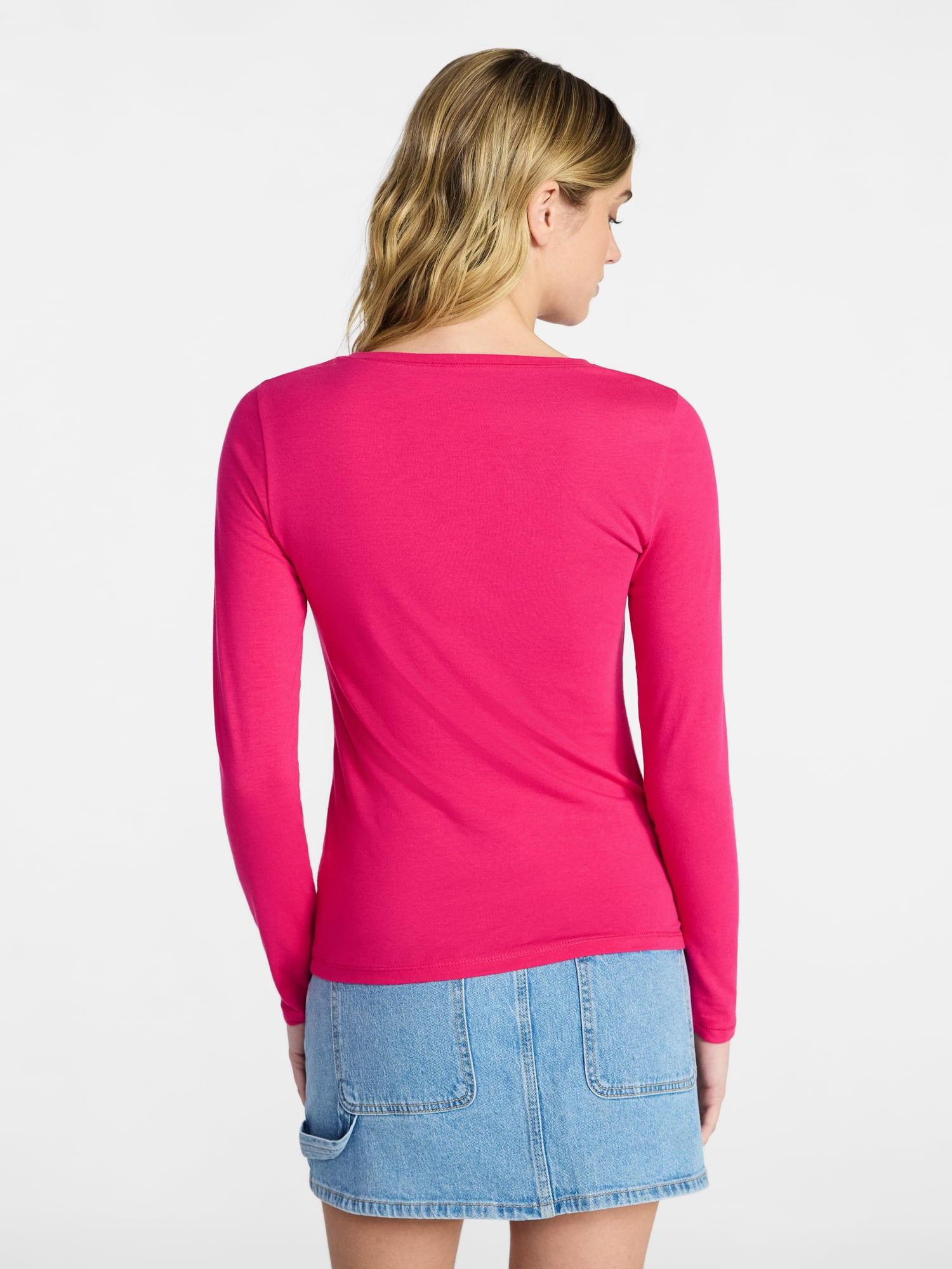 No Boundaries Crewneck Tee with Long Sleeves, Women's & Women's Plus XXS-4X