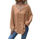 thumbnail image 1 of Camiseta de manga larga con botones y cuello en V, dobladillo suelto de Color sólido, regalos para mujer para fiesta, compras, trabajo, 1 of 6