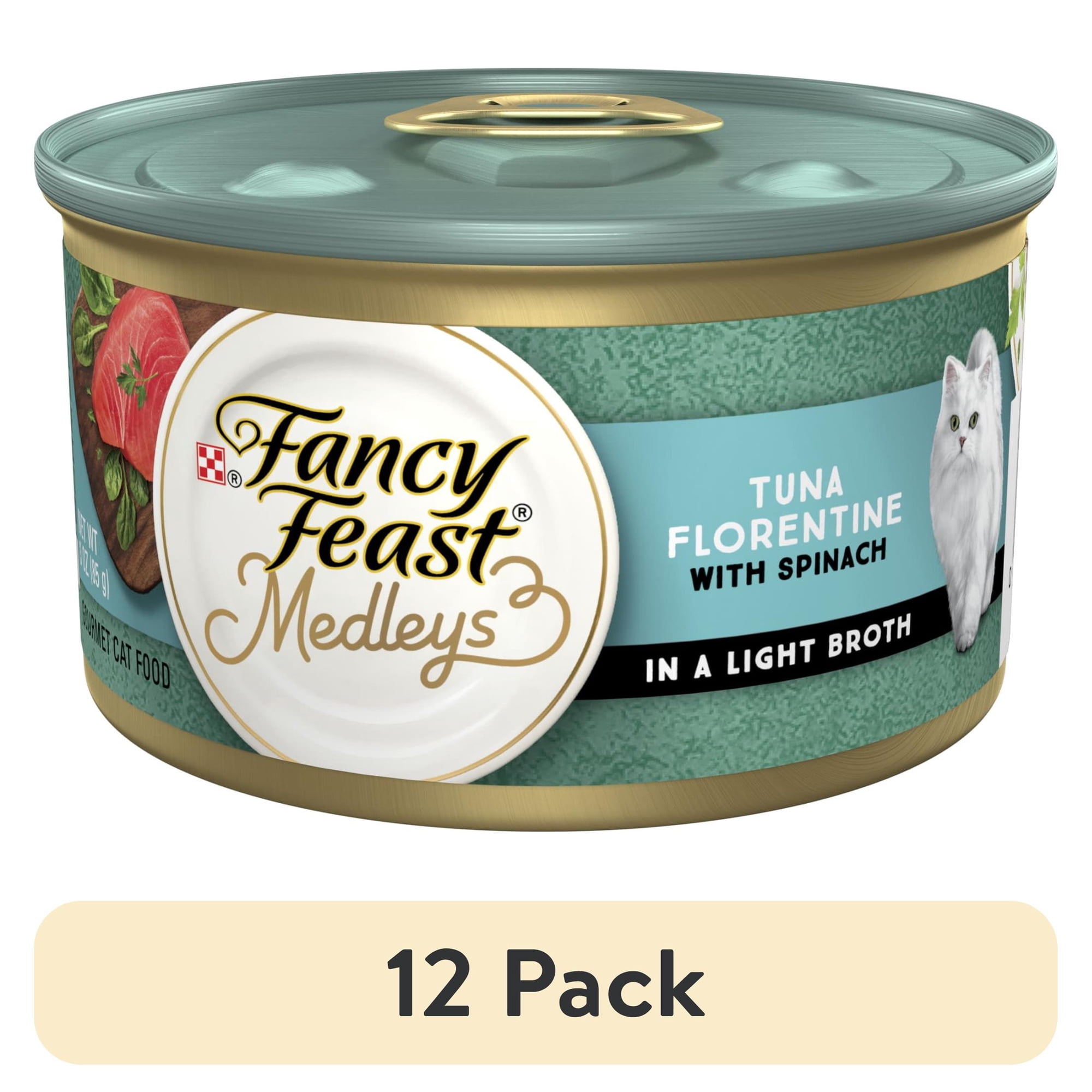 (12 pack) Purina Fancy Feast Medleys Tuna Florentine with Spinach in a Light Broth Gourmet Wet Cat Food, 3 oz.