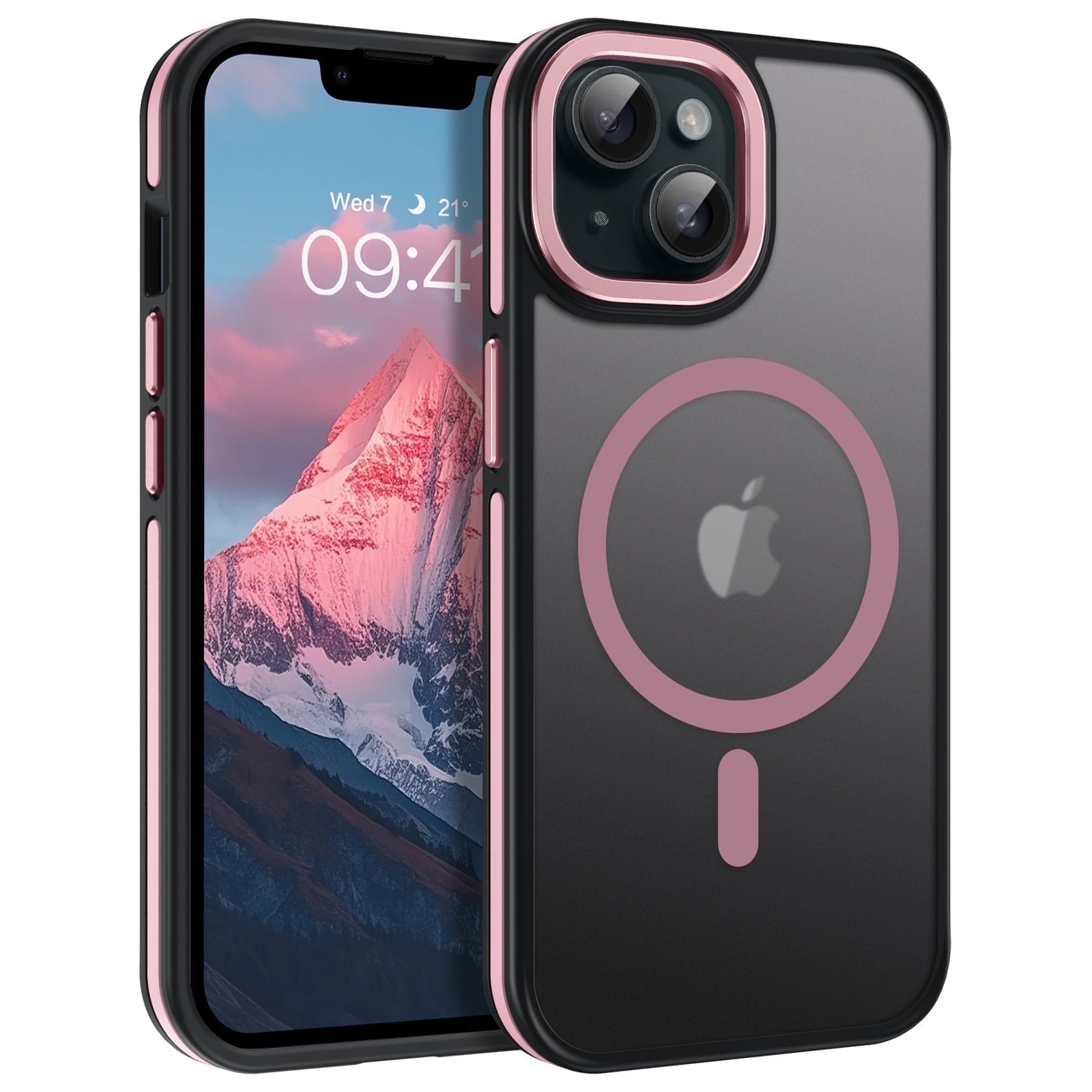 VENINGO Magnetic Phone Case for iPhone 13 & iPhone 14 Compatible with Mag-safe,Translucent Matte Shockproof Scratch Resistant Phone Case，Pink