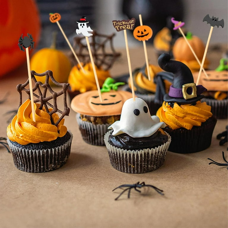 100 PCS Halloween Skull Cocktail Picks - Colorful Bamboo Toothpicks For Drink & Food Decor (4.72 Inch)