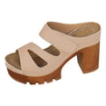 thumbnail image 5 of Rokment Platform Dress Slides Sandals for Women 2026 Summer Trendy Casual Leather Adjustable Peeptoe Chunky Block Backless Slippers High Heels Beige Size 6.5, 5 of 6