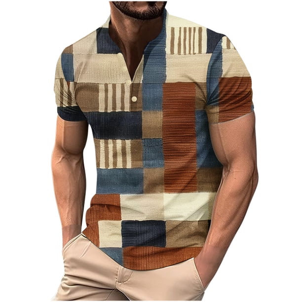 Camisas de Manga Larga para Hombres Casual Impreso Poliéster Botón Abajo Blusa, Cuello Redondo para el Uso Diario, Al Aire Libre Y de Fiesta