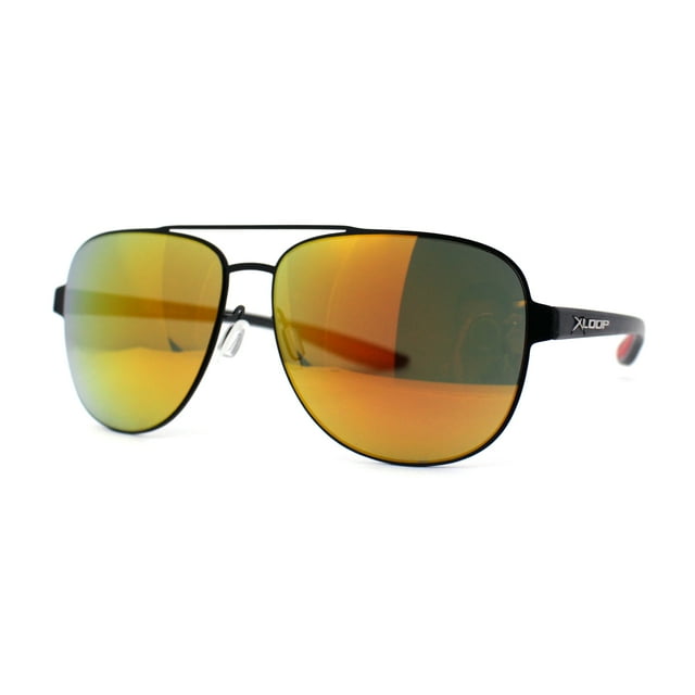 Mens Xloop 90s Classic Officer Cop Sport Rectangle Metal Sunglasses Black Red Orange Mirror
