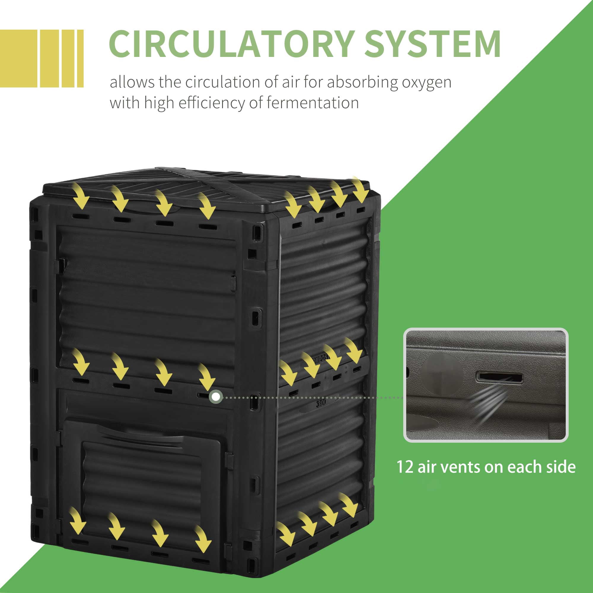 Garden Compost Bin 80 Gallon Outdoor Large Capacity Composter Fast Create Fertile Soil Aerating Box, Easy Assembly, Black