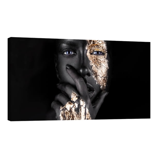 Cuadro Decorativo Mujer Maquillaje Dorado Canvas Revolution Cuadro 120 x 60 cm