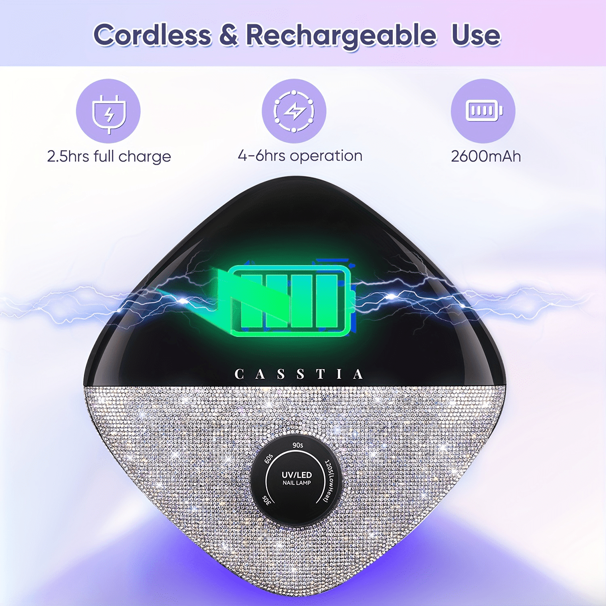 Rechargeable UV Lamp for nails,Casstia 54W Shiny Cordless UV LED nail Lamp, Gel UV Nail lamp Low heat nail dryer, knob control and mood lamp design, nail curing lamp for fast drying gel polish