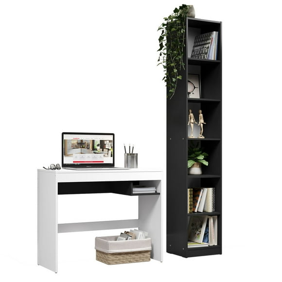 Escritorio Madesa Rubí y Librero Organizador 6906 Blanco/Negro