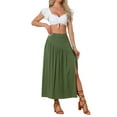 thumbnail image 2 of INSPIRE CHIC Elastic Waist a Line Skirt for Women Side Zipper Swing Casual Boho Midi Skirt Army Green XS, 2 of 5
