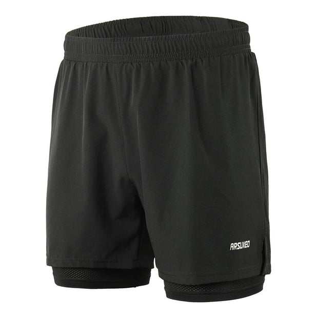 Arsuxeo Pantalones cortos para correr 2 en 1 para hombres Secado rápido Respirable Entrenamiento activo Ejercicio Jogging Marathon Shorts ciclismo Arsuxeo Shorts deportivos