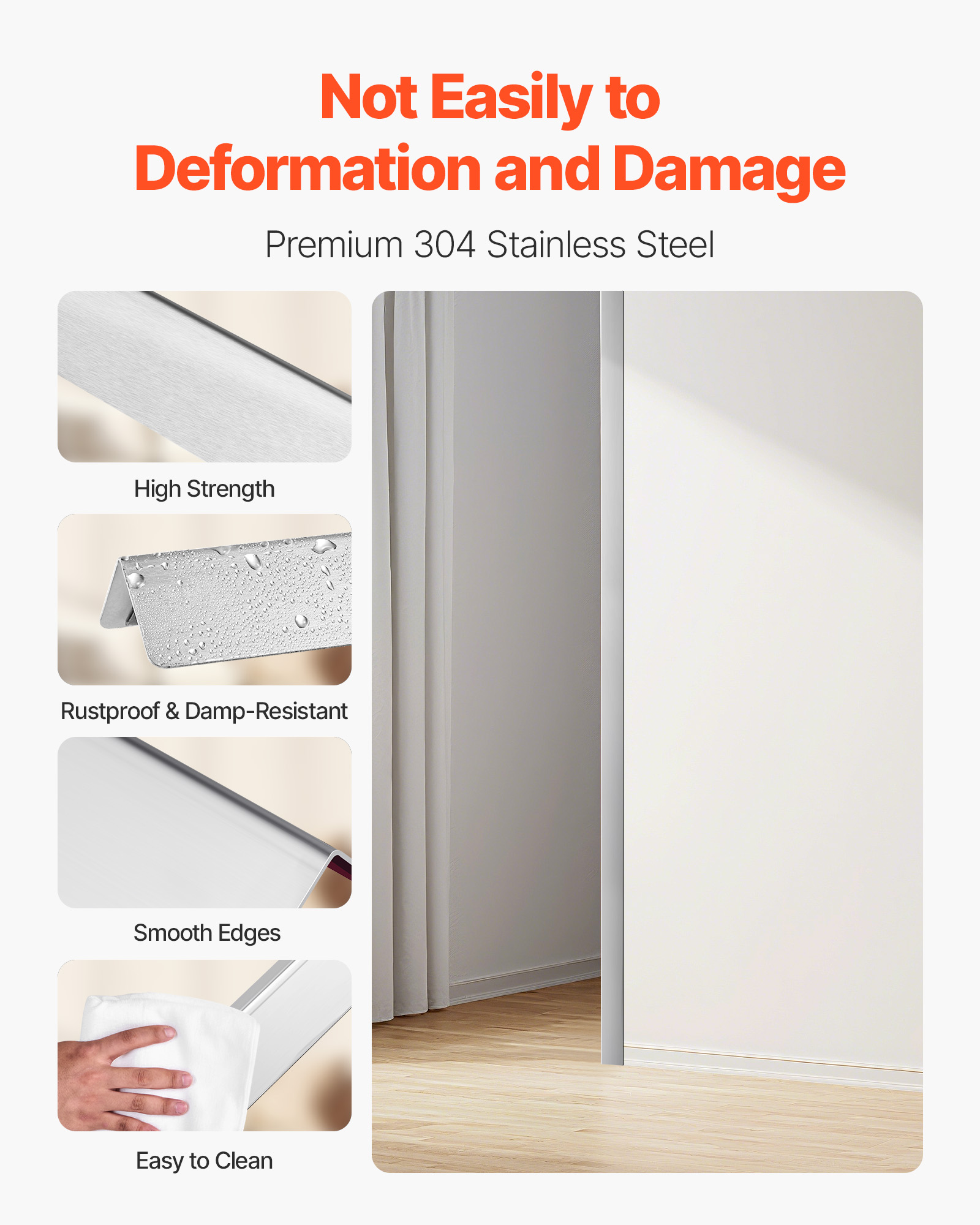 VEVOR Stainless Steel Wall Corner Protector, 1.5 x 1.5 x 48 inch, 10 Pack Metal Corner Guards, 304 Stainless Steel Edge Trim 90-Degree Angle for Home,Office,Commercial Wall Protection, with 3m Tape