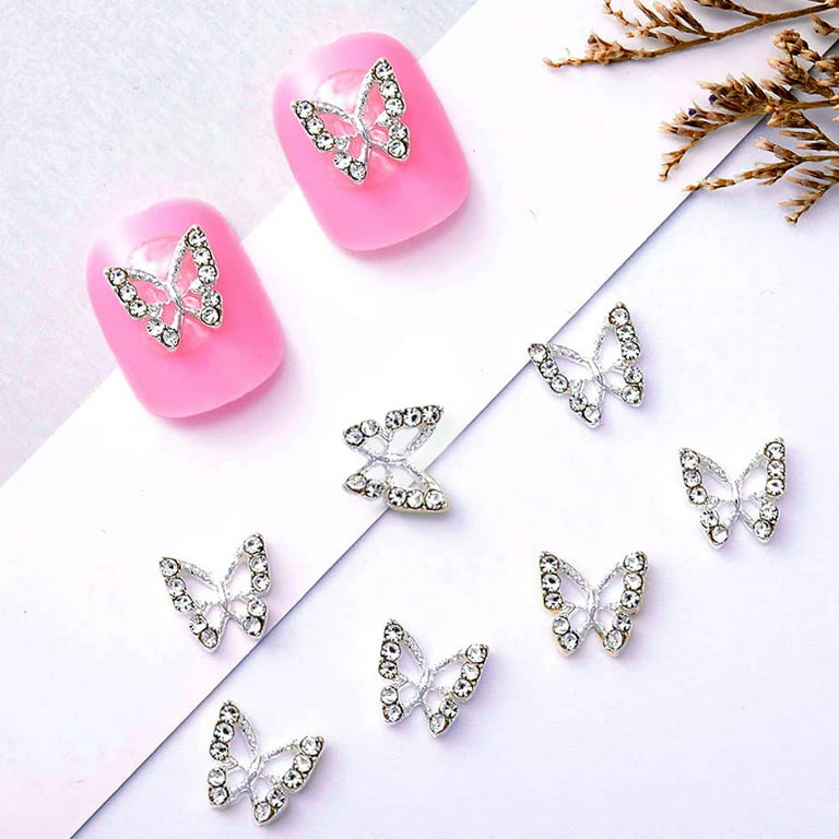 10Pcs Butterfly Dangle Nail Charms, 3D Rhinestones Jewelry Parts