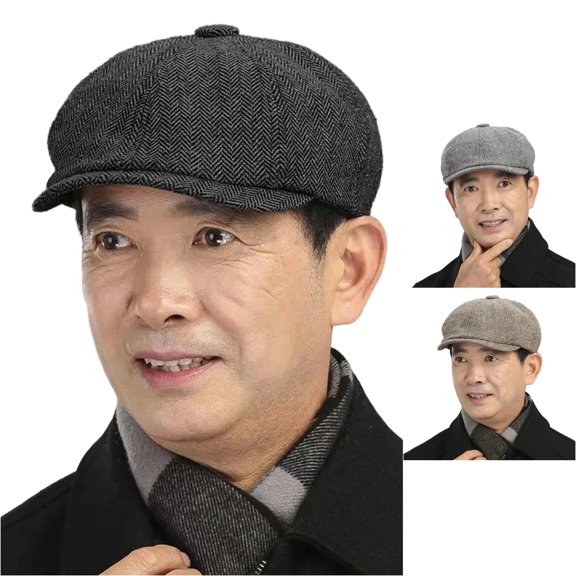 XIAOCHA Mens Herringbone Textured Flat Cap Solid Close‑Fit Flat Caps Urban Stroll Flat Hat,Dark Gray