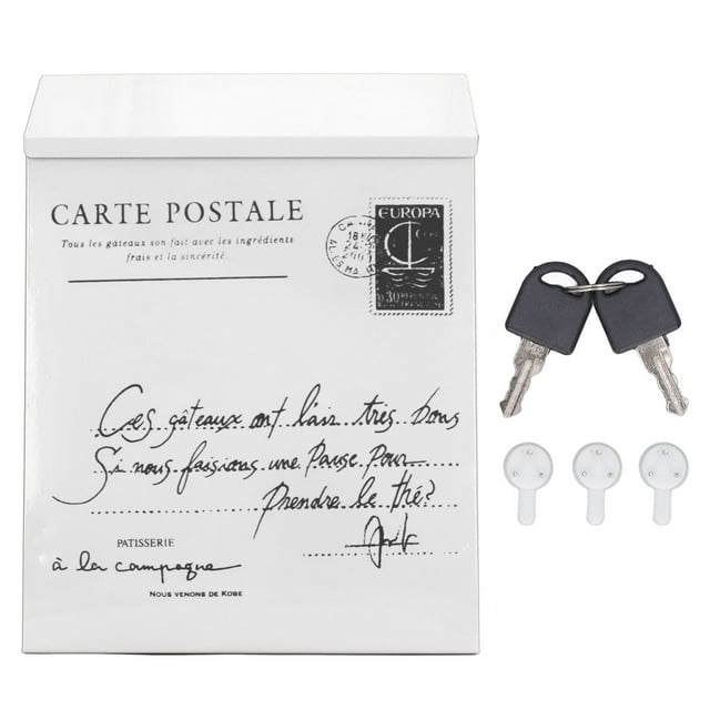 Buzón de hierro para pared, estilo rústico, cerrado con 2 llaves, 3 ganchos, resistente al agua, para sugerencias, para el hogar, la oficina, letras pequeñas en color beige