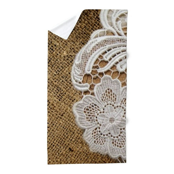 CafePress - Shabby Chic Burlap Lace - Large Beach Towel, Soft 30"x60" Towel with Unique Design