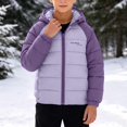 thumbnail image 5 of Kogui Kids Colorblock Puffer Jacket Hooded Zip-Up Warm Winter Coat with Raglan Sleeves Boys Girls Size 11-12 (Purple,11-12 Years), 5 of 8