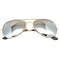 Mens Silver Reflective Mirror Lens Classic Police Style Aviator Sunglasses Gold
