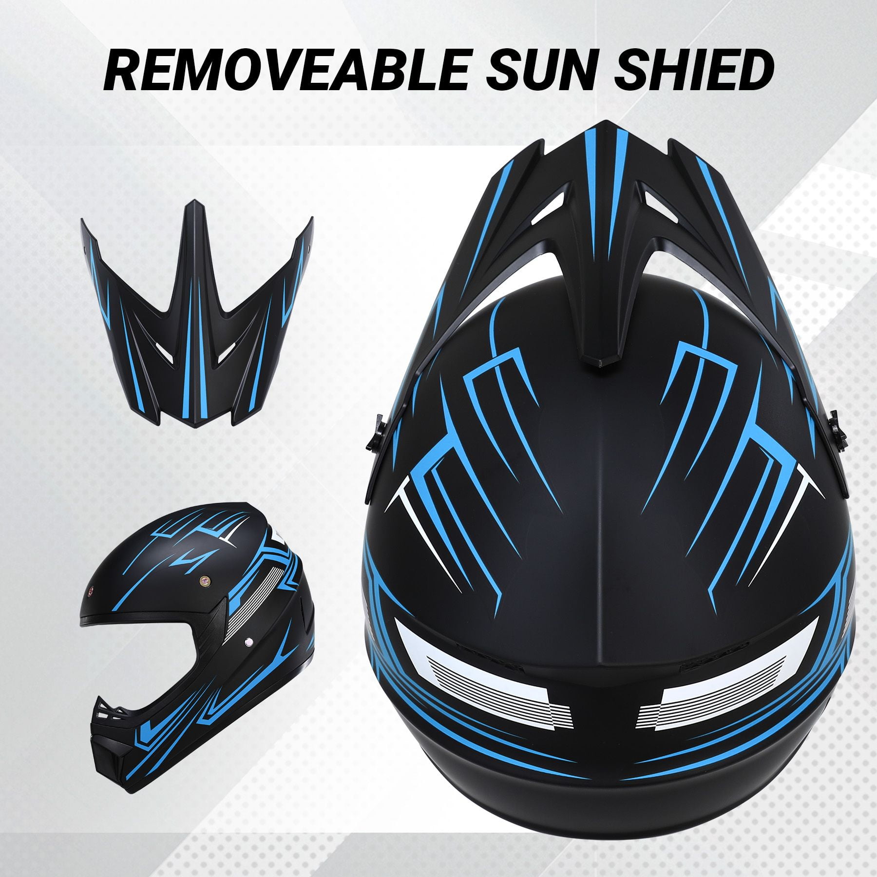 Oryxearth Motocross Dirt Bike Helmet, Off-Road Motorcycle & ATV Helmet with Goggles Gloves, Blue, M