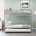 thumbnail image 4 of Twin Over Twin Bunk Bed with Trundle, Metal Twin Bed with Safety Guard Rail and Ladders, Space-Saving Design Sleeping Bedroom Bunk Bed for Young Teens and Adults, Easy Assembly, K98, 4 of 9