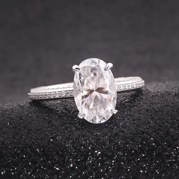 Kalapi Jewel Women’s Oval Cut 1.4 Ct Moissanite Solitaire Ring – Sophisticated 14K White Gold Plated Accent Design with Prong Setting – Elegant Wedding & Gift Jewelry