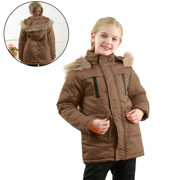 Toddler Winter Coats for Boys Hooded Puffer Jacket Brown Jacket for Girls Full-Zip Long Sleeve Waterproof Boys Thicken Jacket 3-4 Years Boy Jacket