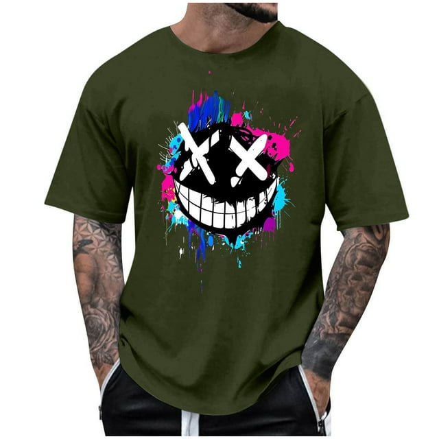 T-Shirts à Col Rond pour Hommes, Mode Été Décontractée, Haut Imprimé à Col Rond, Séchage Rapide, Respirant pour le Sport