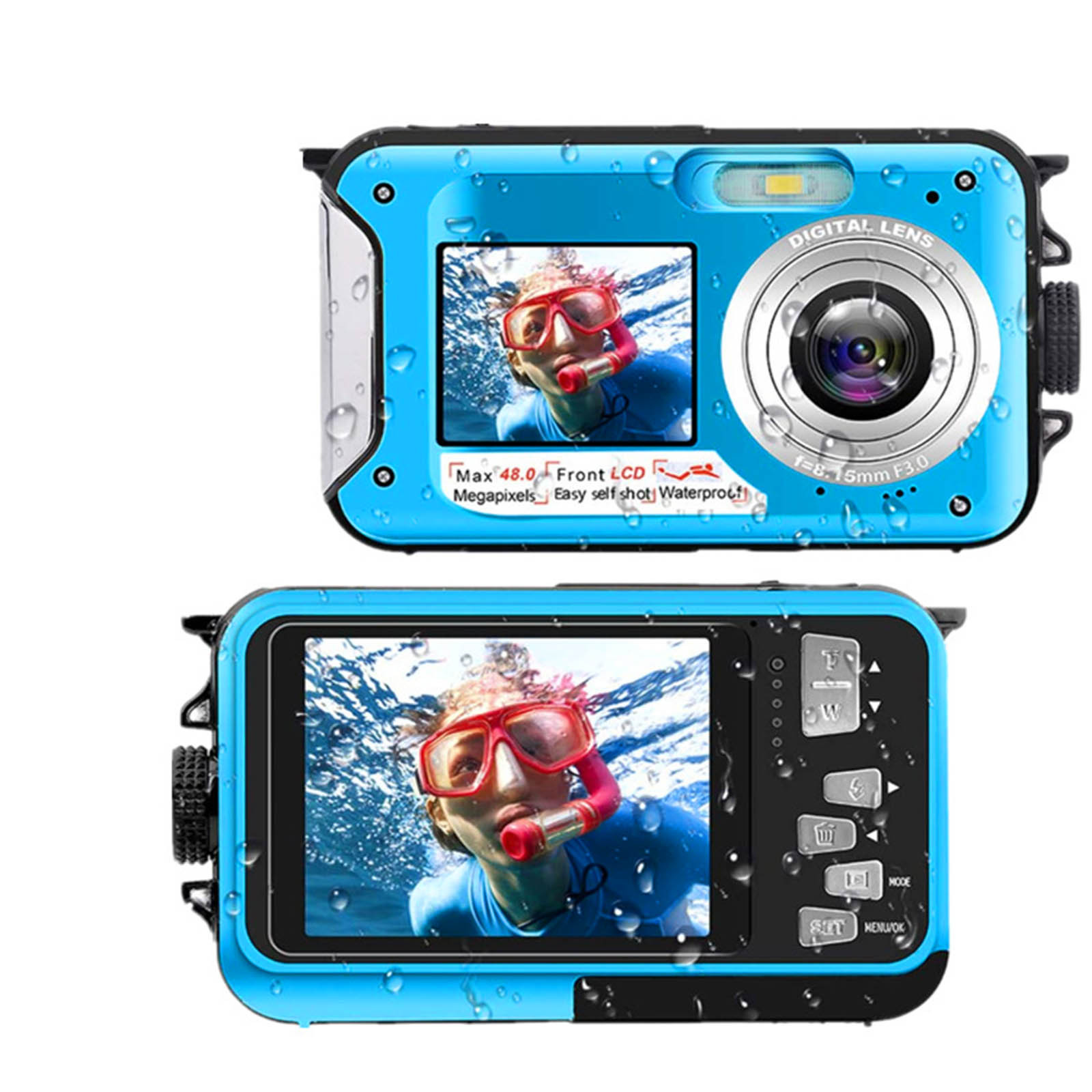 Holiday Savings 2022! Feltree Waterproof Camera Underwater Cameras For Snorkeling Full HD 2.7K 48MP Video Recorder Selfie Dual Screens 10FT 16X Digital Zoom Waterproof Digital Camera Blue - image 2 of 7