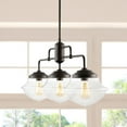 thumbnail image 4 of JONATHAN Y Avery 37.5" 3-Light Industrial Farmhouse Rustic Iron/Glass Linear LED Pendant, Oil Rubbed Bronze/Clear, 4 of 9