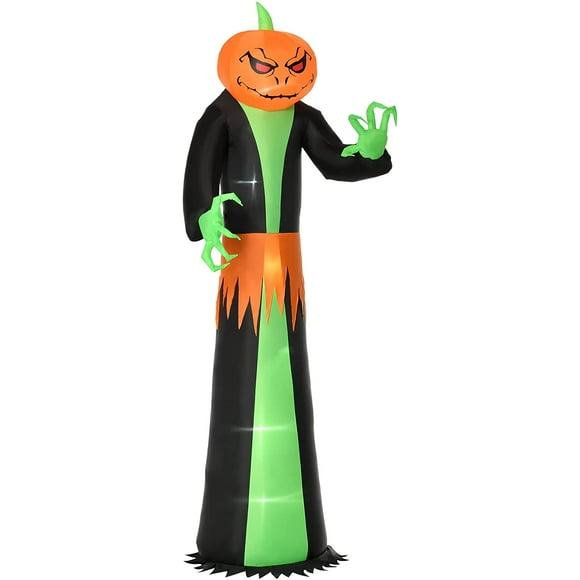 HOMCOM 9FT Inflatable Halloween Pumpkin Head Ghost with Build-in LED, Outdoor Lighted Blow Up Inflatables for Party Indoor,Garden, Lawn