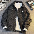 thumbnail image 2 of Chaqueta vaquera de hombre a rayas estilo hip hop, abrigos vaqueros negros para hombre, estilo coreano, talla L, ropa grande, ropa original para hombre, ropa vaquera elástica de rock G, 2 of 4