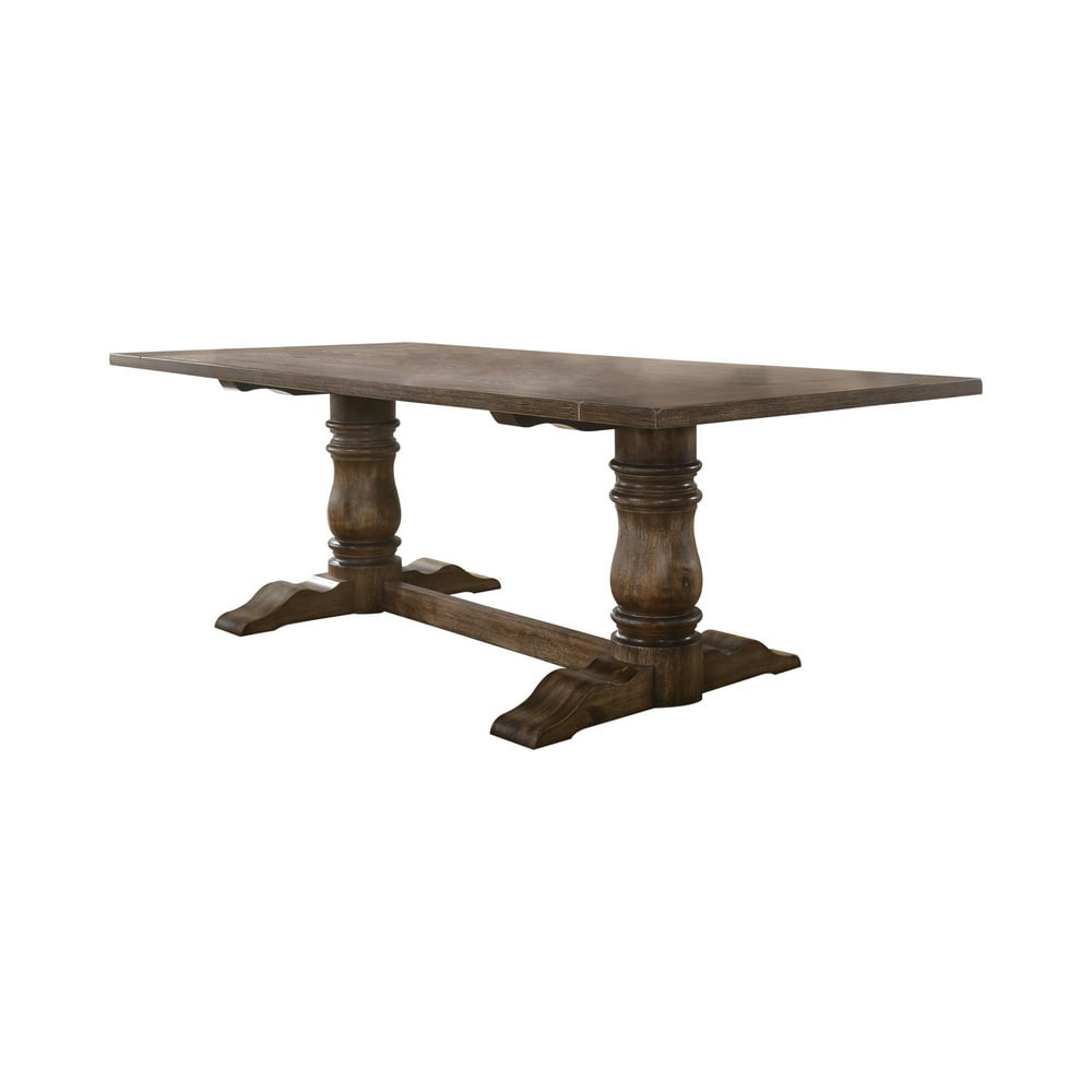 Wooden Rectangular Dining Table With Double Pedestal And Trestle Base ...